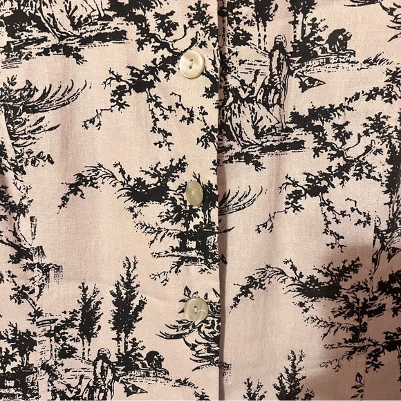 Linen Blend Sleeveless Toile Print Button Up Top - Picture 4 of 6